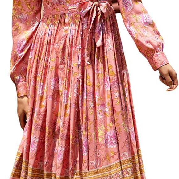 Women's Floral Print Maxi Dress Cotton Rayon Loose Fit Casual Spring Summer - Picture 1 of 6